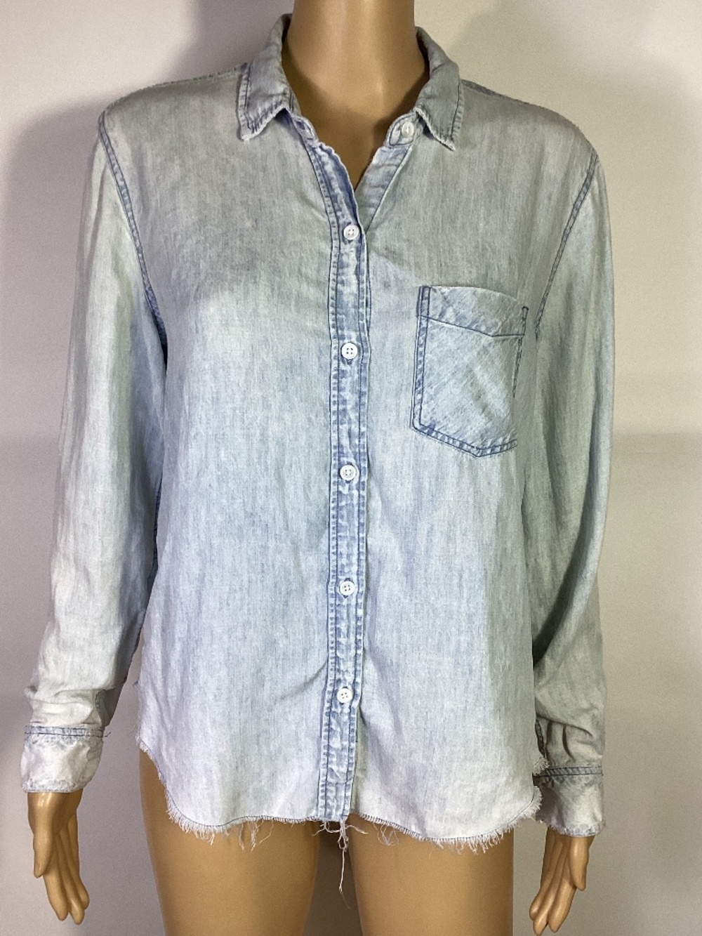 Rails Ingrid Raw Hem Chambray Linen Blend Button Front Shirt Sz S